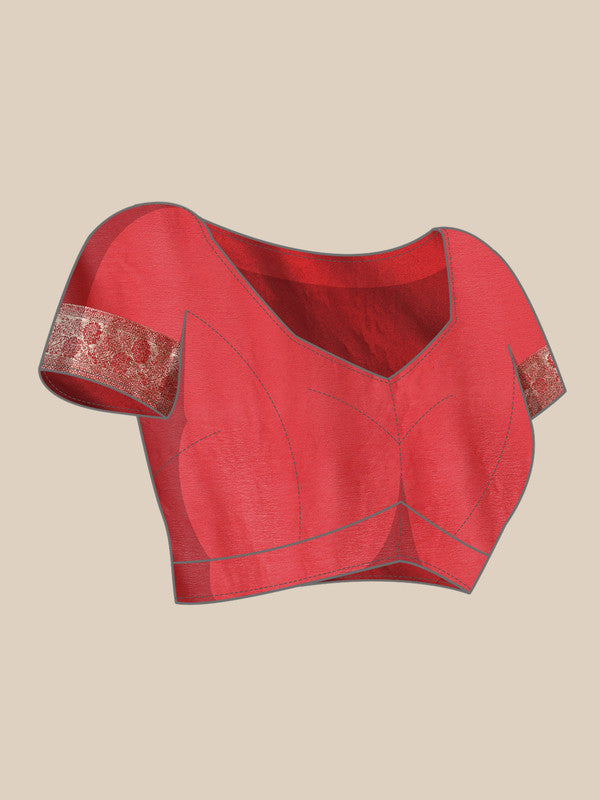 Red Pure Viscose Chinon Zari Woven Solid Saree with Unstitched Blouse - Hiral Fashion