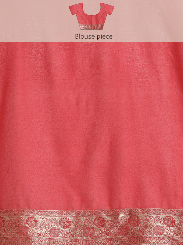 Red Pure Viscose Chinon Zari Woven Solid Saree with Unstitched Blouse - Hiral Fashion
