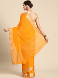 Yellow Pure Viscose Chinon Zari Woven Solid Saree with Unstitched Blouse - Hiral Fashion