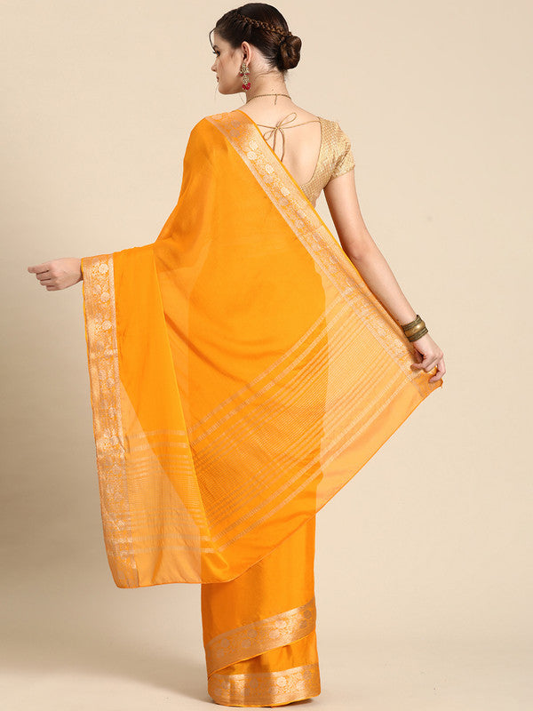Yellow Pure Viscose Chinon Zari Woven Solid Saree with Unstitched Blouse - Hiral Fashion