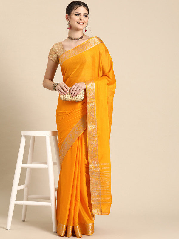 Yellow Pure Viscose Chinon Zari Woven Solid Saree with Unstitched Blouse - Hiral Fashion