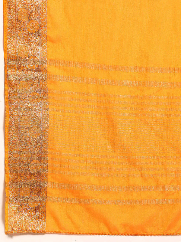 Yellow Pure Viscose Chinon Zari Woven Solid Saree with Unstitched Blouse - Hiral Fashion