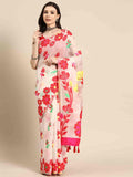 Off White Pure Cotton Woven Zari Design Floral Saree with Unstitched Blouse - Hiral Fashion