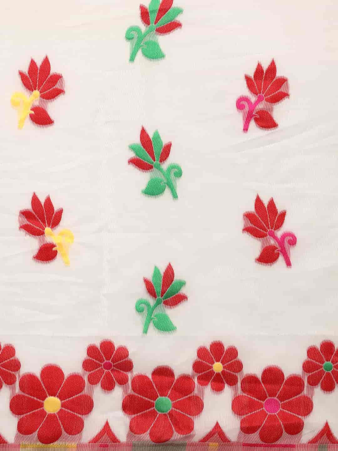 Off White Pure Cotton Woven Zari Design Floral Saree with Unstitched Blouse - Hiral Fashion