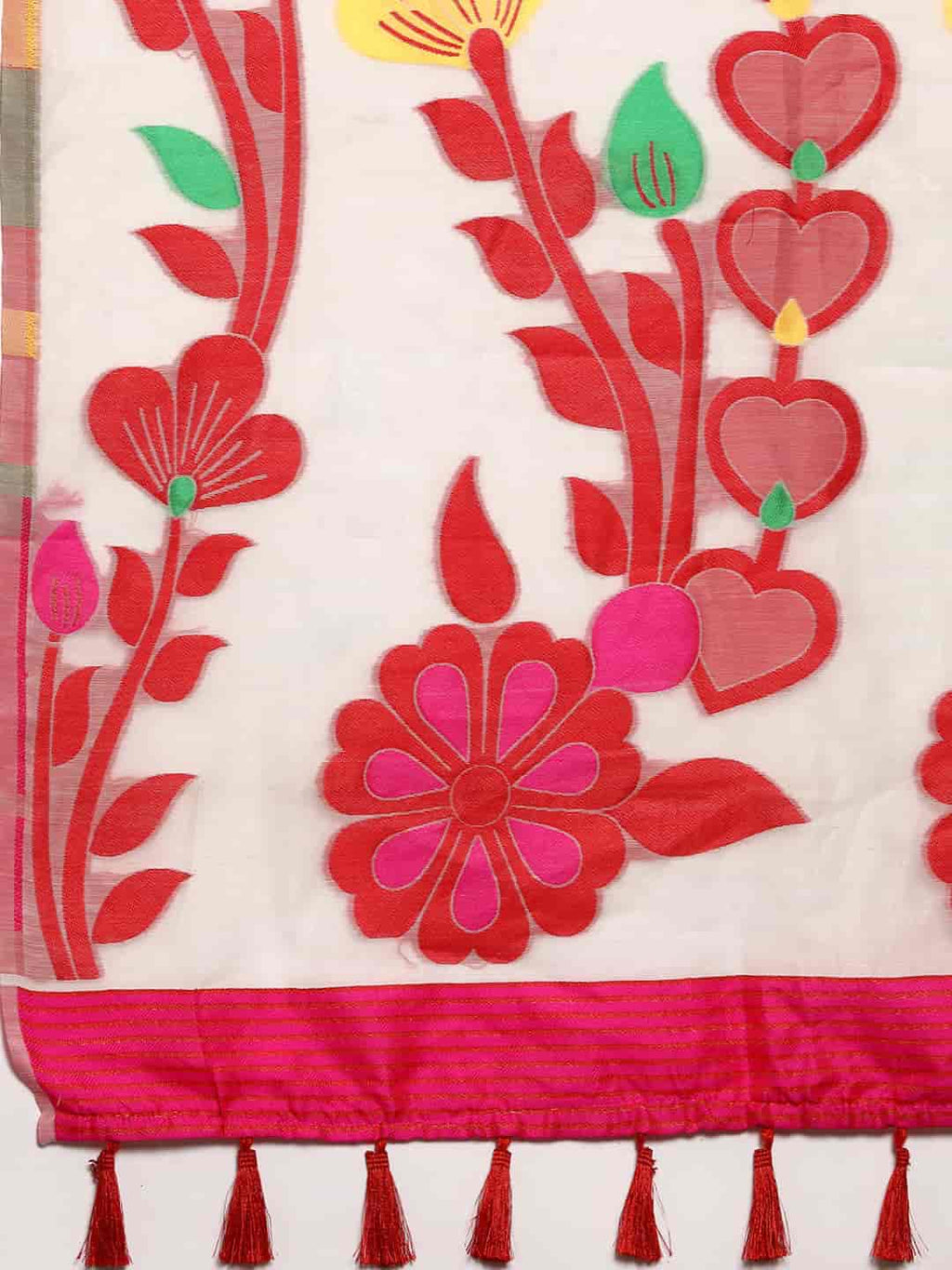 Off White Pure Cotton Woven Zari Design Floral Saree with Unstitched Blouse - Hiral Fashion