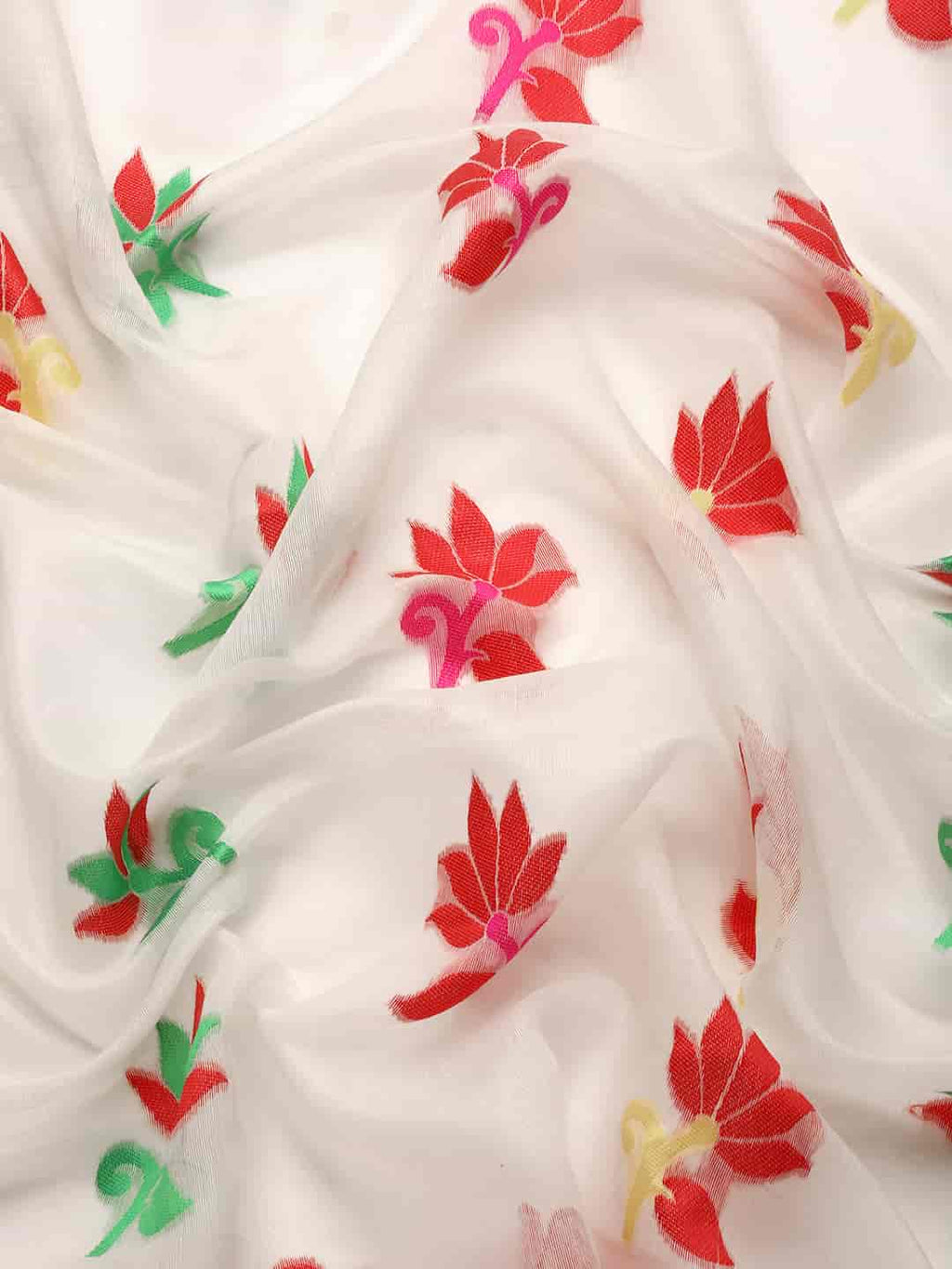 Off White Pure Cotton Woven Zari Design Floral Saree with Unstitched Blouse - Hiral Fashion