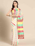 Off White Pure Cotton Woven Zari Design Floral Saree with Unstitched Blouse - Hiral Fashion