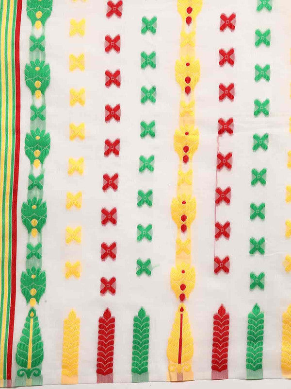 Off White Pure Cotton Woven Zari Design Floral Saree with Unstitched Blouse - Hiral Fashion