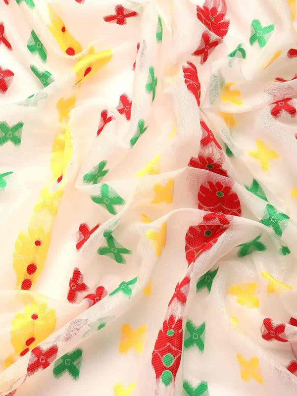 Off White Pure Cotton Woven Zari Design Floral Saree with Unstitched Blouse - Hiral Fashion