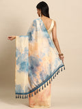 Beige Organza Printed Tie and Dye Saree with Unstitched Blouse - Hiral Fashion