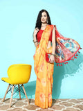Mustard Organza Printed Tie and Dye Saree with Unstitched Blouse - Hiral Fashion