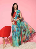 Multicolor Organza Printed Tie and Dye Saree with Unstitched Blouse - Hiral Fashion