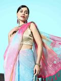 Pink Organza Printed Tie and Dye Saree with Unstitched Blouse - Hiral Fashion