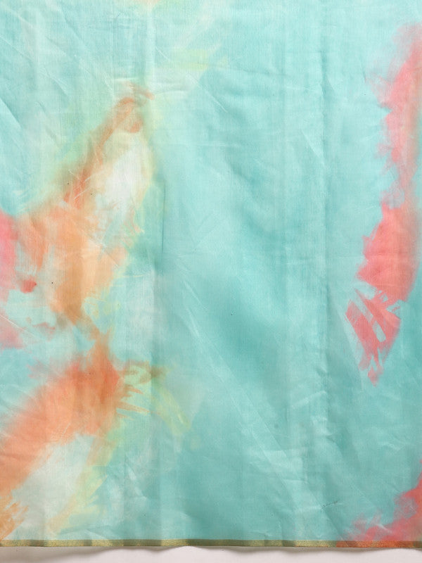 Green Organza Printed Tie and Dye Saree with Unstitched Blouse - Hiral Fashion