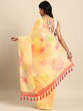 Yellow Organza Printed Tie and Dye Saree with Unstitched Blouse - Hiral Fashion