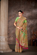 Green Cotton Blend Woven Thread Floral Saree with Unstitched Blouse - Hiral Fashion