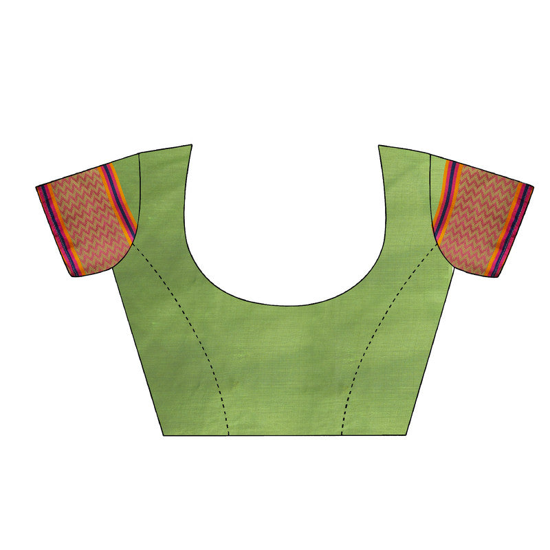 Green Cotton Blend Woven Thread Floral Saree with Unstitched Blouse - Hiral Fashion