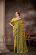 Mustard Cotton Blend Woven Thread Floral Saree with Unstitched Blouse - Hiral Fashion