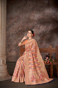 Pink Cotton Blend Woven Thread Floral Saree with Unstitched Blouse - Hiral Fashion