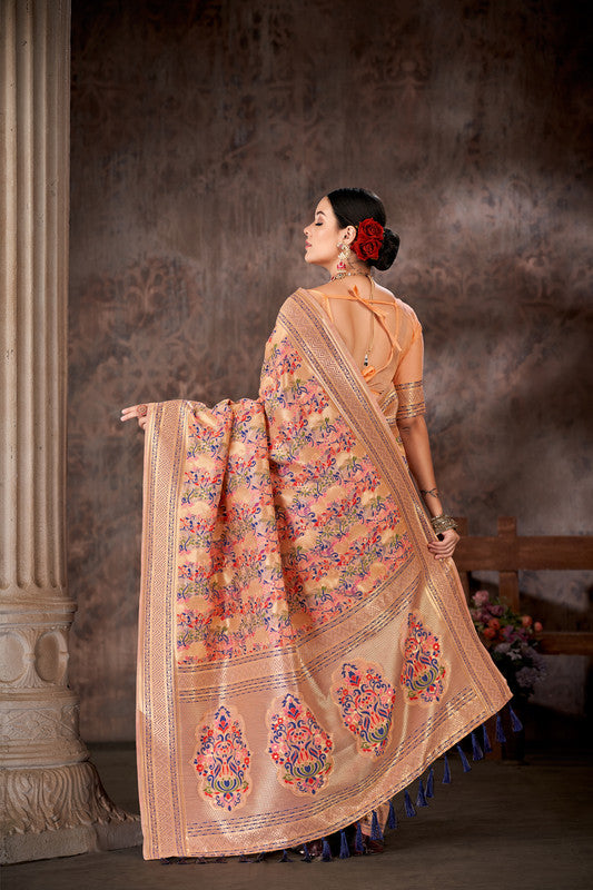 Pink Cotton Blend Woven Thread Floral Saree with Unstitched Blouse - Hiral Fashion