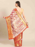 Pink Tissue Silk Woven Zari Design Floral Saree with Unstitched Blouse - Hiral Fashion