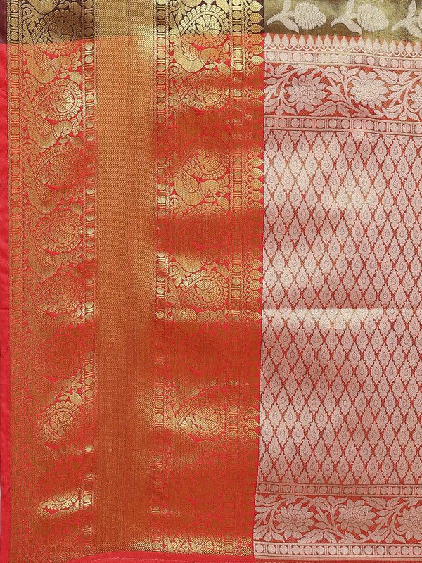 Black Brocade Woven Zari Design Floral Saree with Unstitched Blouse - Hiral Fashion
