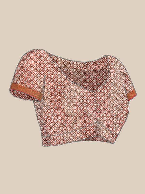 Mustard Brocade Woven Zari Design Floral Saree with Unstitched Blouse - Hiral Fashion