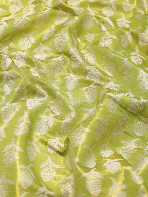 Green Brocade Woven Zari Design Floral Saree with Unstitched Blouse - Hiral Fashion
