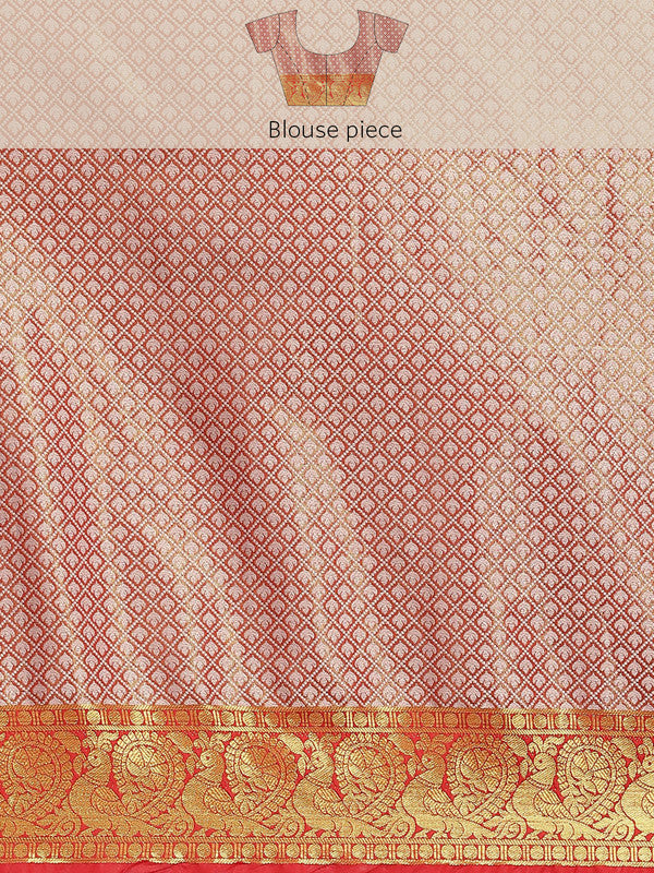 Green Brocade Woven Zari Design Floral Saree with Unstitched Blouse - Hiral Fashion