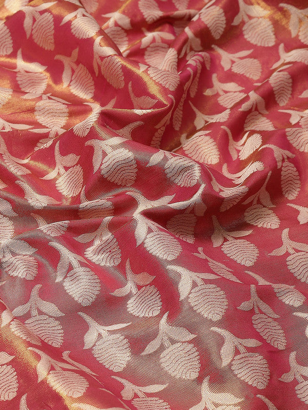 Pink Brocade Woven Zari Design Floral Saree with Unstitched Blouse - Hiral Fashion