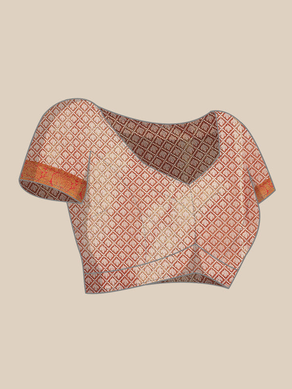 Pink Brocade Woven Zari Design Floral Saree with Unstitched Blouse - Hiral Fashion