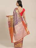 Purple Brocade Woven Zari Design Floral Saree with Unstitched Blouse - Hiral Fashion