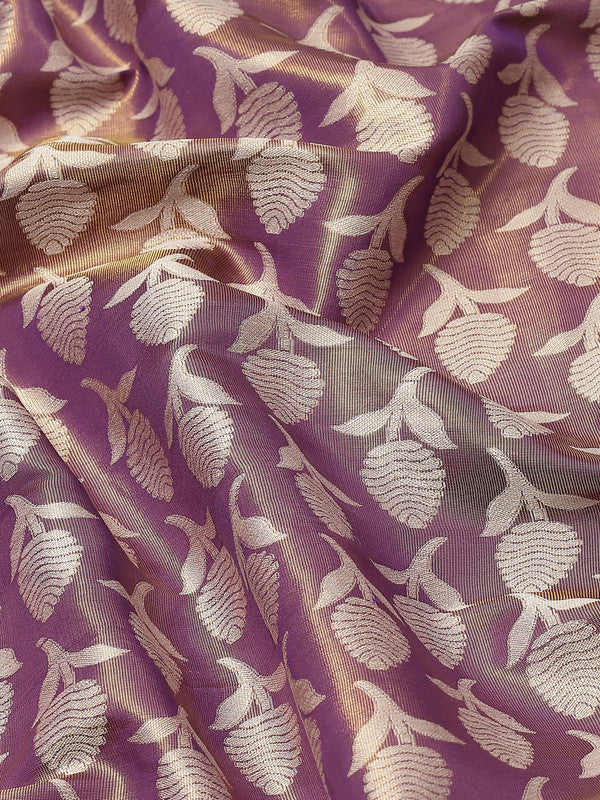 Purple Brocade Woven Zari Design Floral Saree with Unstitched Blouse - Hiral Fashion