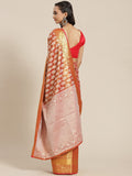 Red Brocade Woven Zari Design Floral Saree with Unstitched Blouse - Hiral Fashion