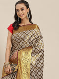Black Brocade Woven Zari Design Floral Saree with Unstitched Blouse - Hiral Fashion