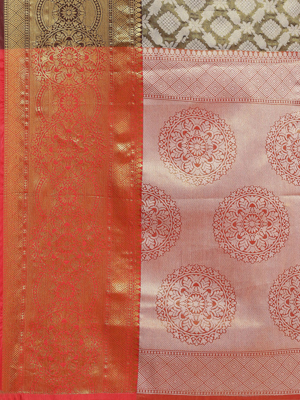 Black Brocade Woven Zari Design Floral Saree with Unstitched Blouse - Hiral Fashion
