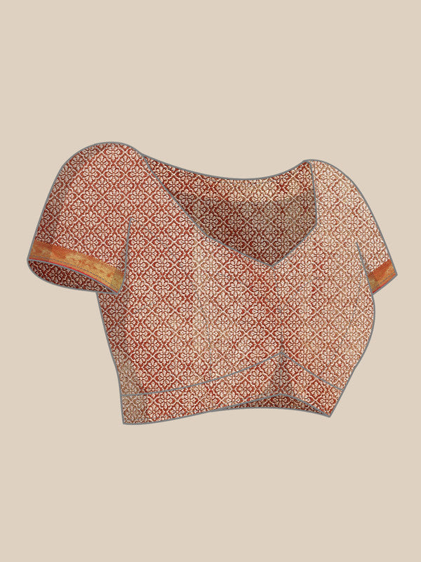 Mustard Brocade Woven Zari Design Floral Saree with Unstitched Blouse - Hiral Fashion
