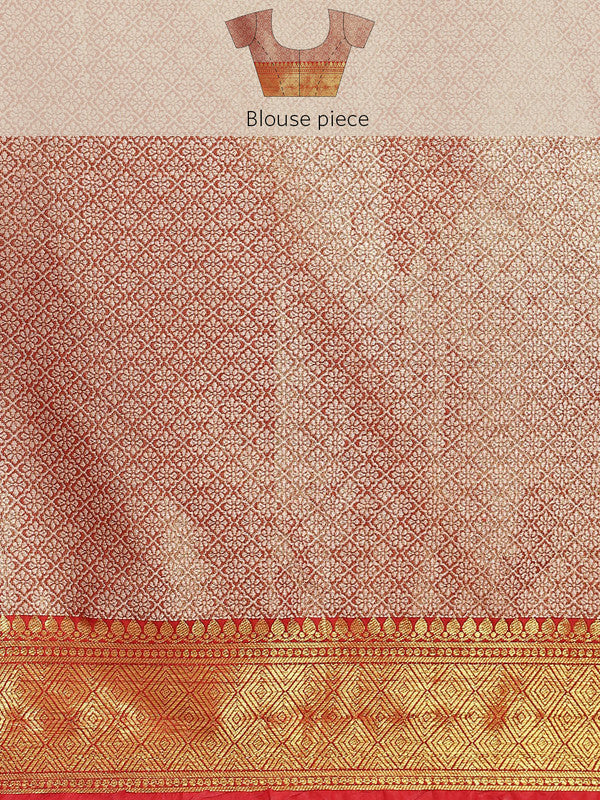 Mustard Brocade Woven Zari Design Floral Saree with Unstitched Blouse - Hiral Fashion