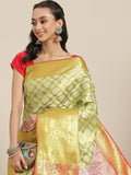 Green Brocade Woven Zari Design Floral Saree with Unstitched Blouse - Hiral Fashion