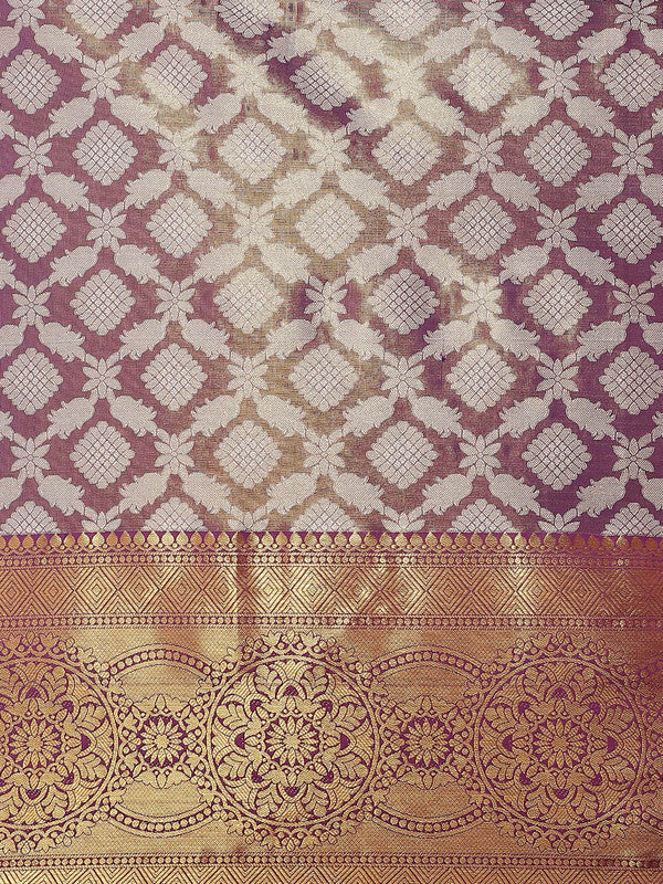 Purple Brocade Woven Zari Design Floral Saree with Unstitched Blouse - Hiral Fashion