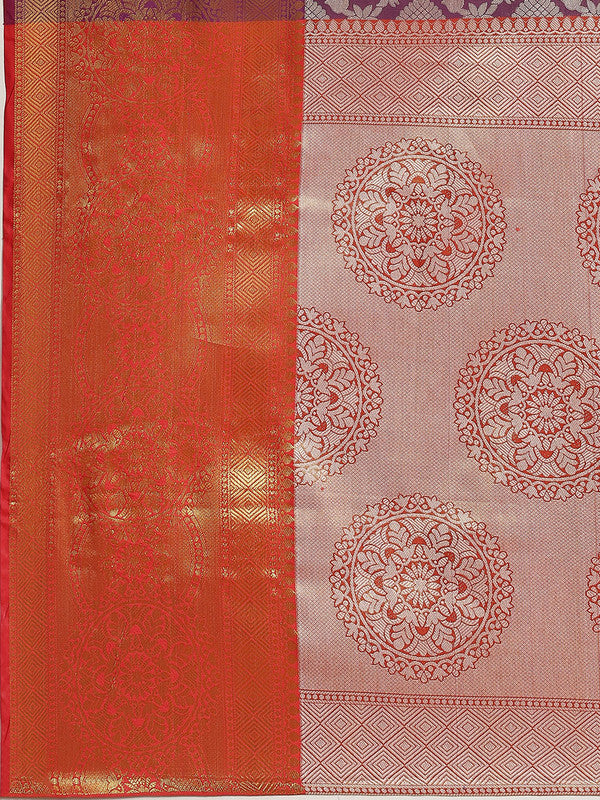 Purple Brocade Woven Zari Design Floral Saree with Unstitched Blouse - Hiral Fashion