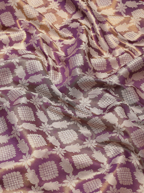 Purple Brocade Woven Zari Design Floral Saree with Unstitched Blouse - Hiral Fashion