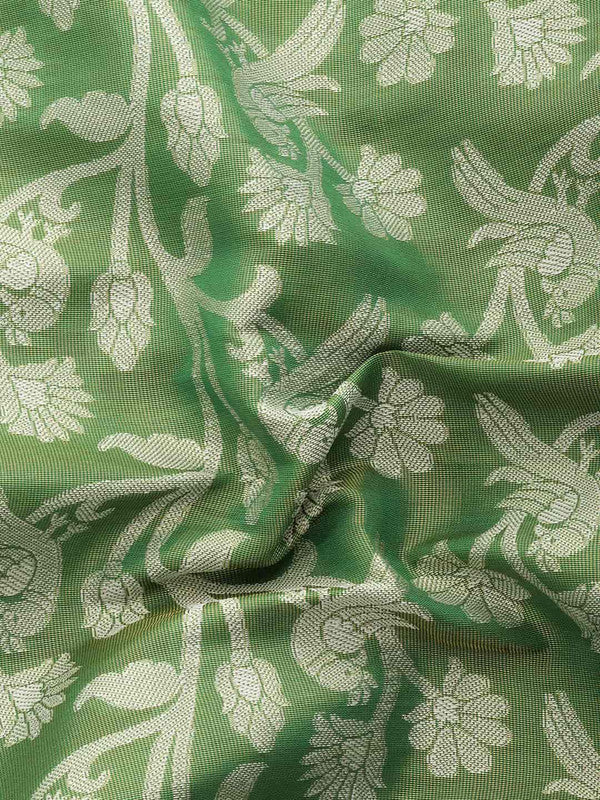 Green Brocade Woven Zari Design Floral Saree with Unstitched Blouse - Hiral Fashion