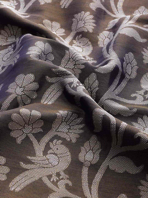 Navy Blue Brocade Woven Zari Design Floral Saree with Unstitched Blouse - Hiral Fashion