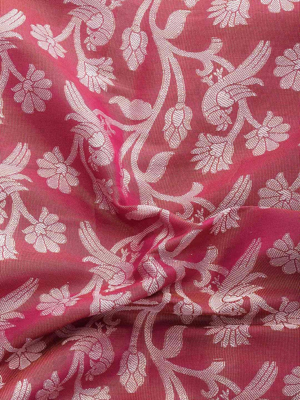 Pink Brocade Woven Zari Design Floral Saree with Unstitched Blouse - Hiral Fashion