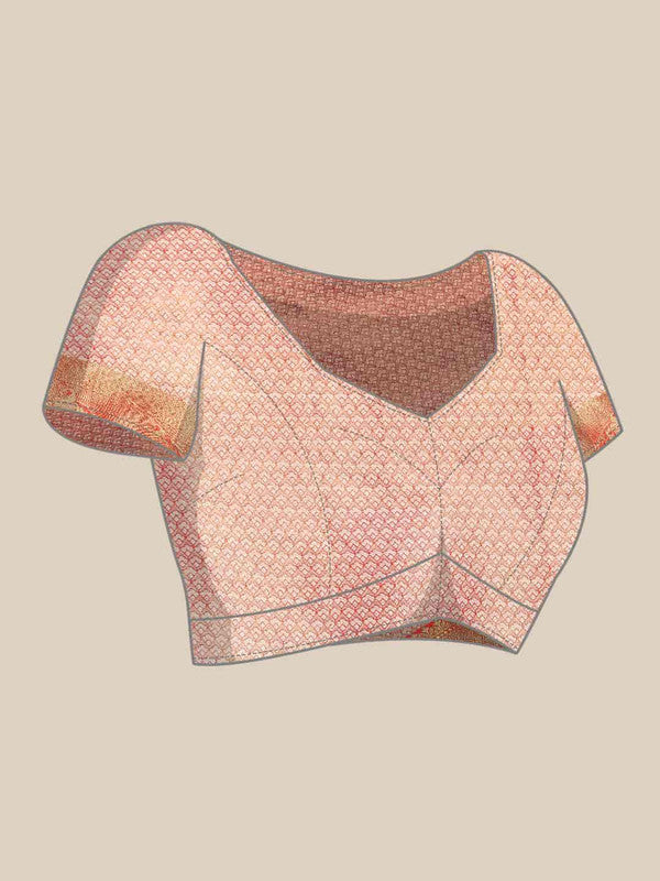 Pink Brocade Woven Zari Design Floral Saree with Unstitched Blouse - Hiral Fashion