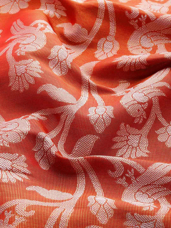 Red Brocade Woven Zari Design Floral Saree with Unstitched Blouse - Hiral Fashion