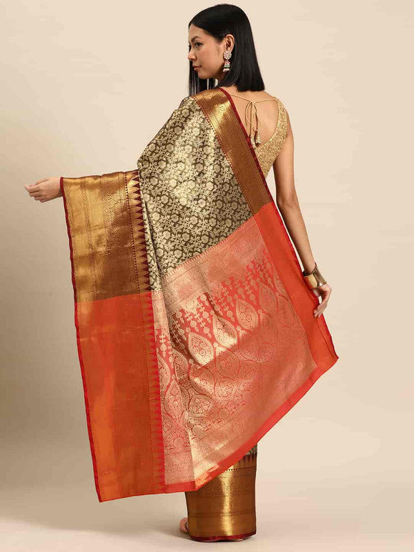 Black Brocade Woven Zari Design Ethnic Motifs Saree with Unstitched Blouse - Hiral Fashion