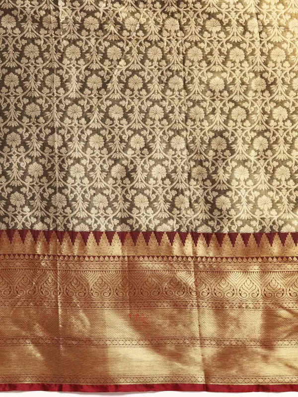 Black Brocade Woven Zari Design Ethnic Motifs Saree with Unstitched Blouse - Hiral Fashion