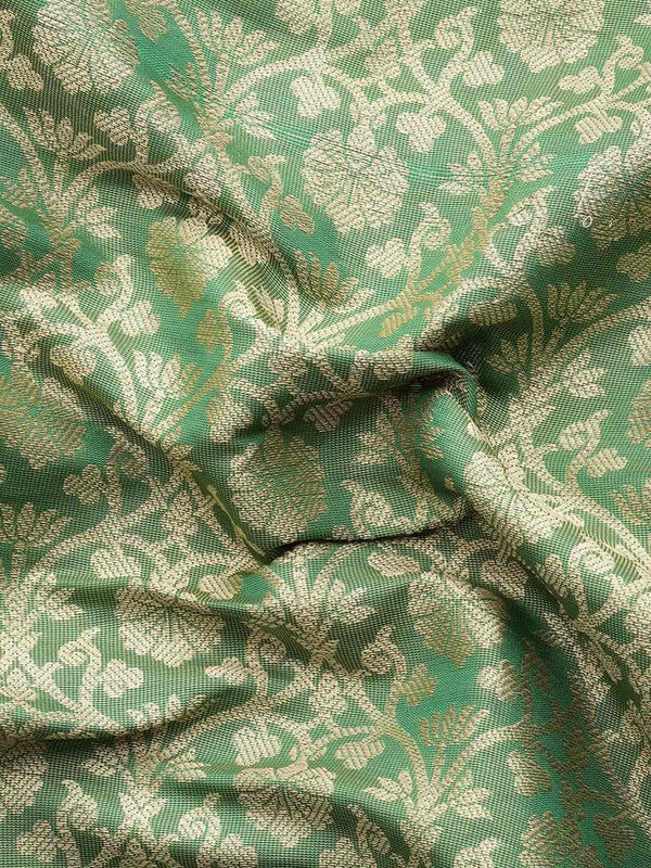 Green Brocade Woven Zari Design Ethnic Motifs Saree with Unstitched Blouse - Hiral Fashion